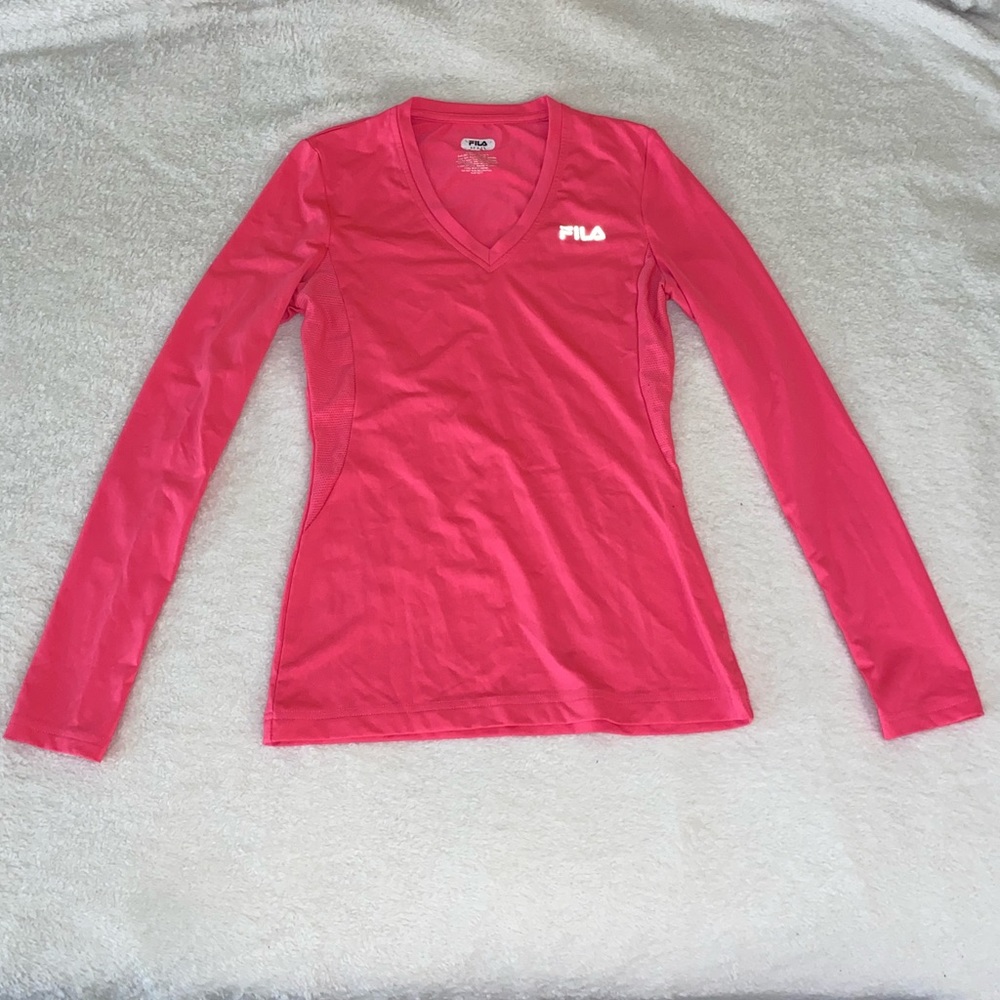 Longe sleeve hot pink FILA athletic V-neck shirt